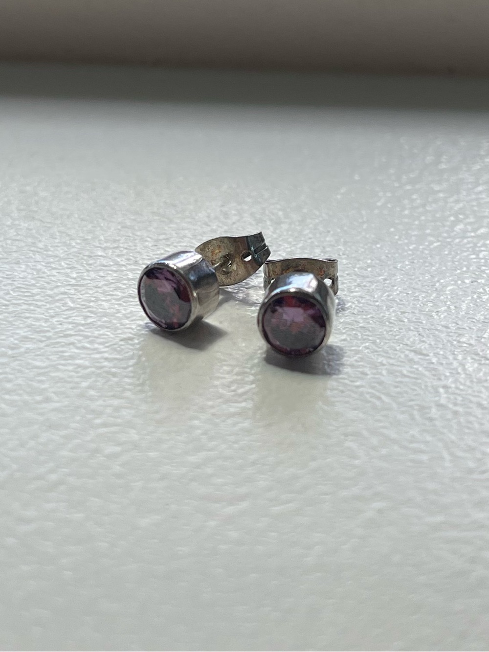 Silver and Amethyst Gemstone Stud Earrings